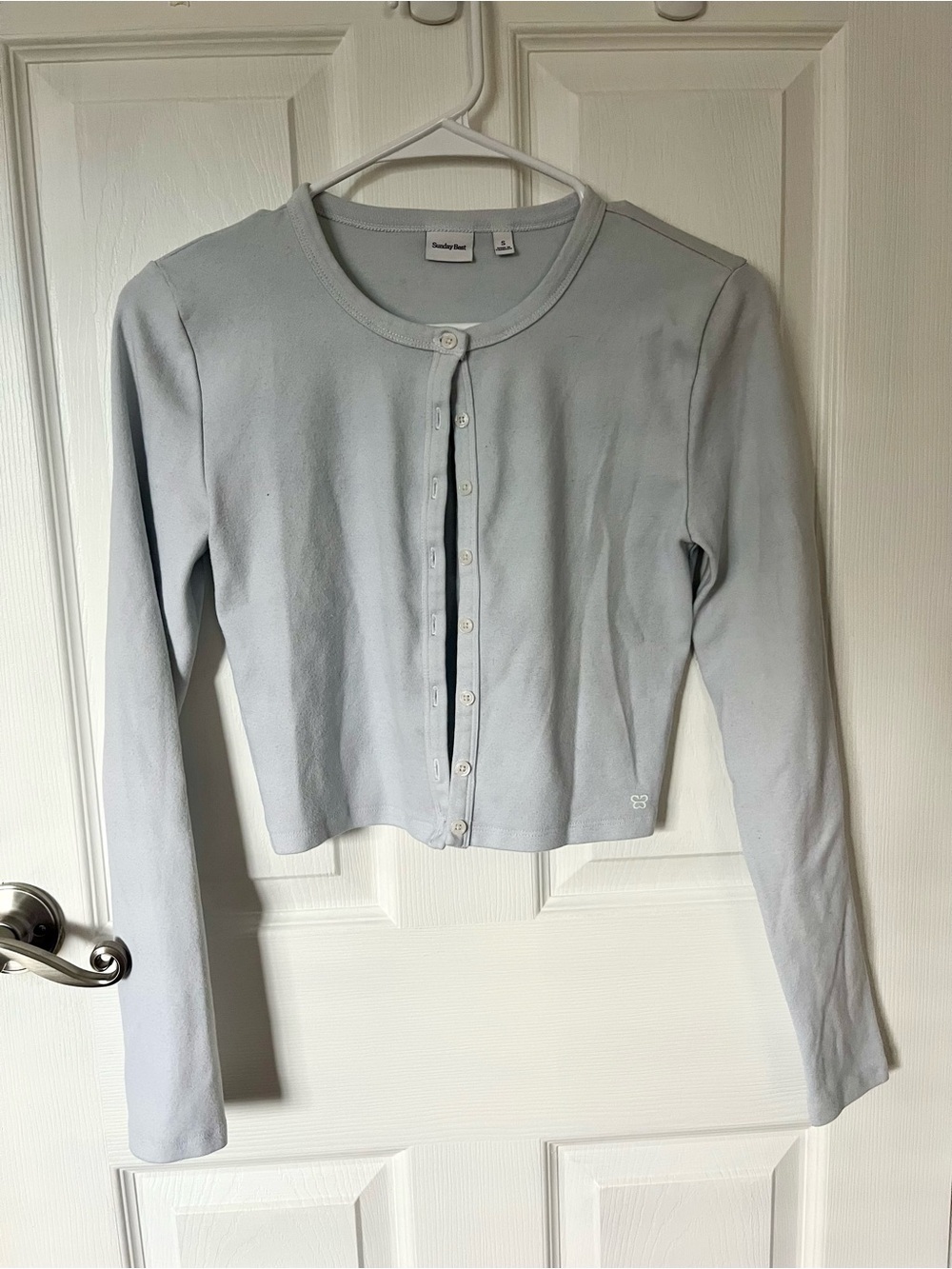 Aritzia Sunday Best Little Ribbed Cropped Cardigan Light Blue Small